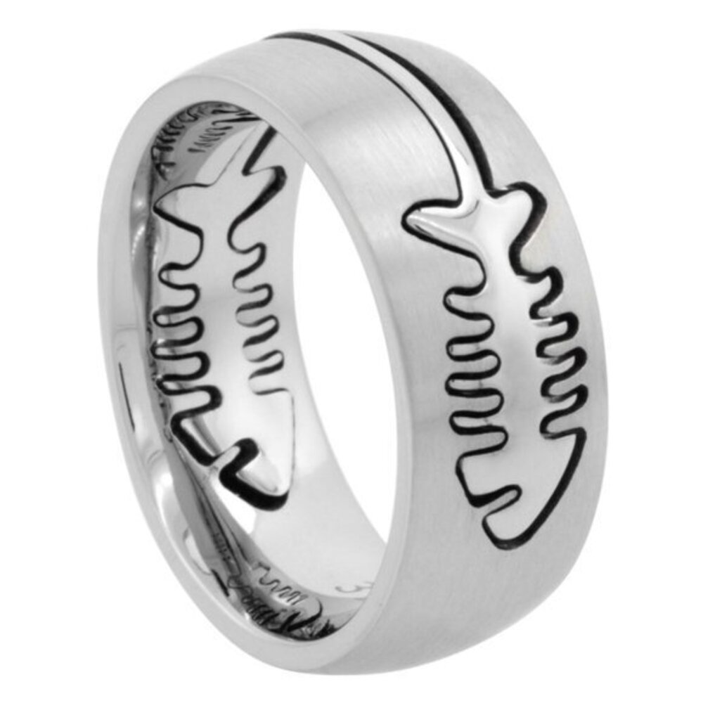 Surgical Stainless Steel Domed 9mm Fish Bone Ring Wedding Band Comfort-Fit